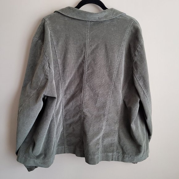 Cato Womens Corduroy Jacket Plus Size 22 24W Olive Green Pockets Button Closure - Picture 10 of 10